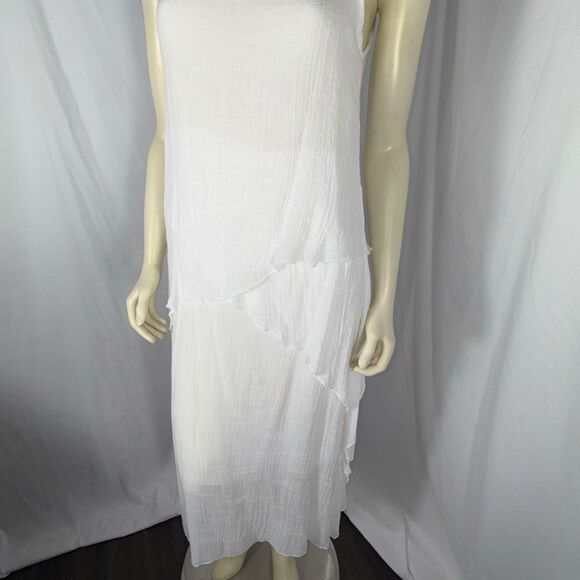Exist White Crinkle Gauze Maxi Dress | Romantic Boho Layered Asymmetrical Beach - Picture 7 of 16